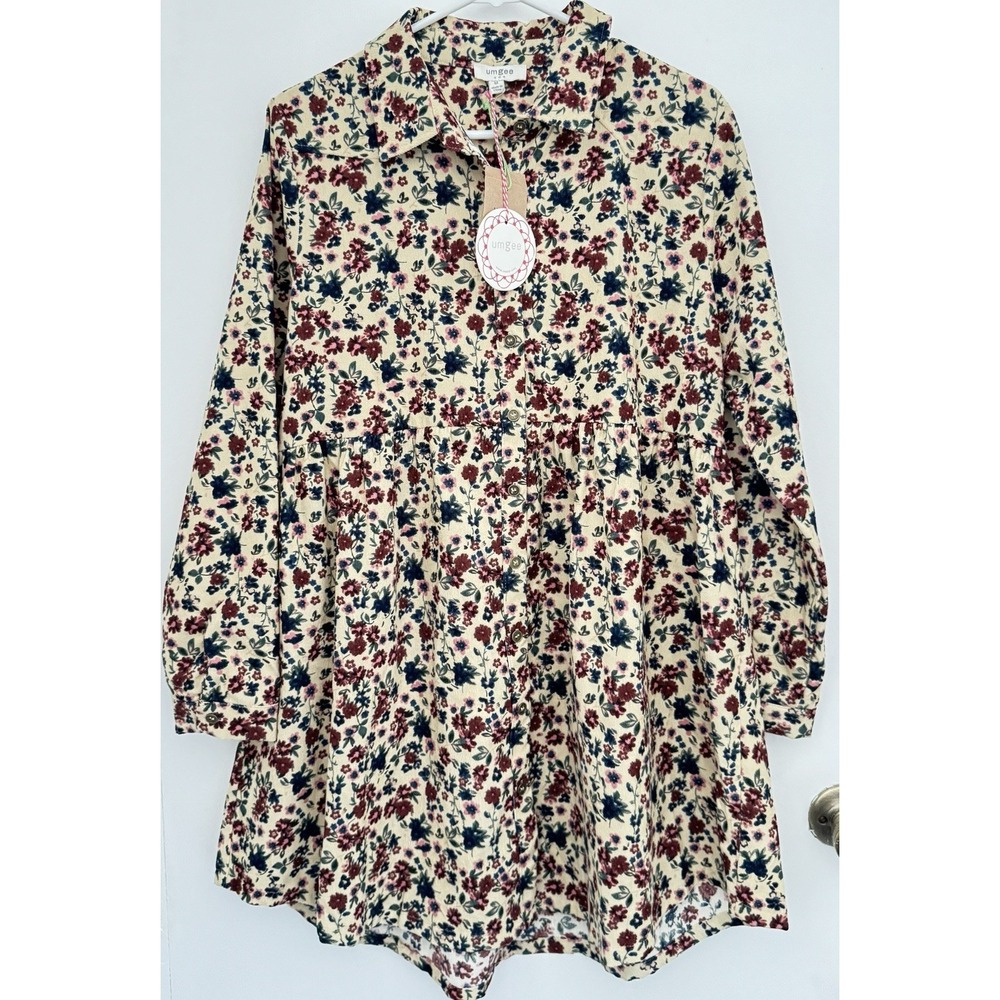 UMGEE Women M Top Blouse Corduroy floral Button Up Babydoll Boho Cottagecore NEW